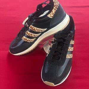 adidas Black Sneakers with Leopard-Print Three Stripes